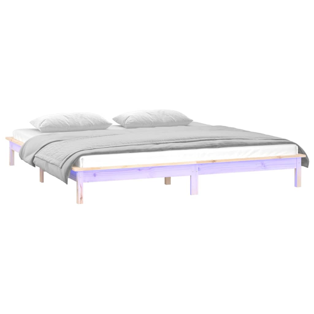 LED Bed Frame without Mattress 135x190 cm Solid Wood
