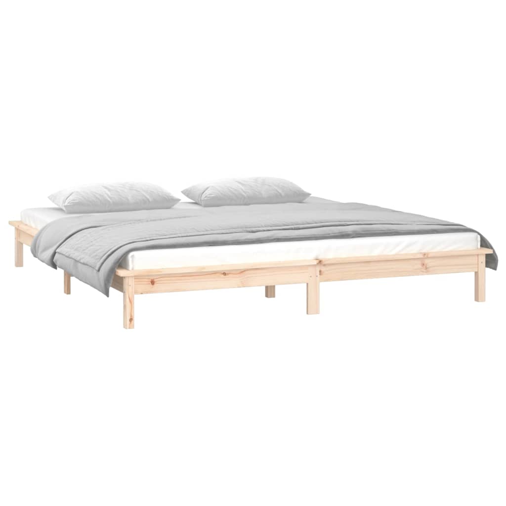 LED Bed Frame without Mattress 135x190 cm Solid Wood
