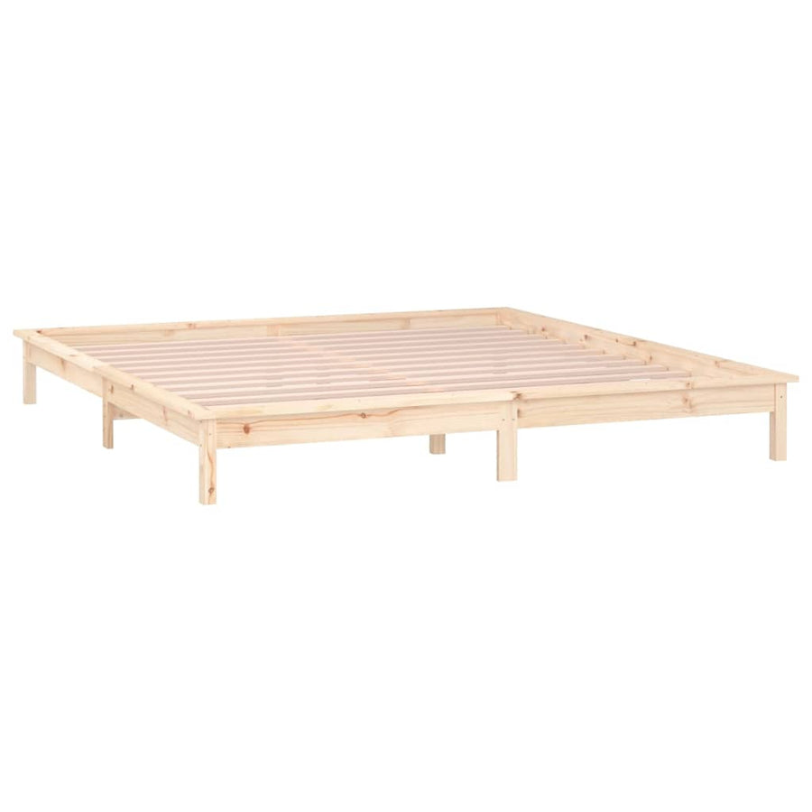 LED Bed Frame without Mattress 135x190 cm Double Solid Wood