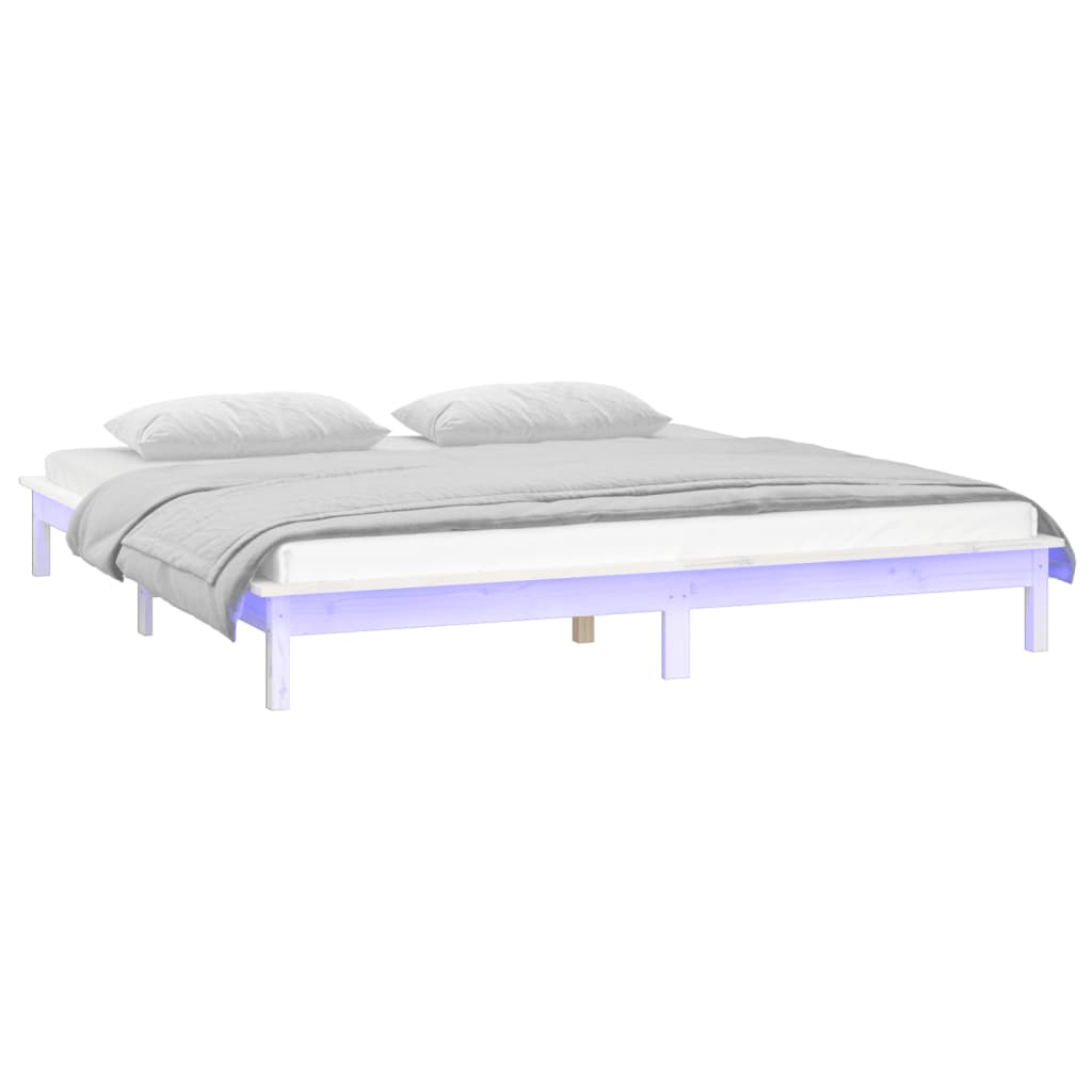 LED Bed Frame without Mattress White 135x190 cm Solid Wood