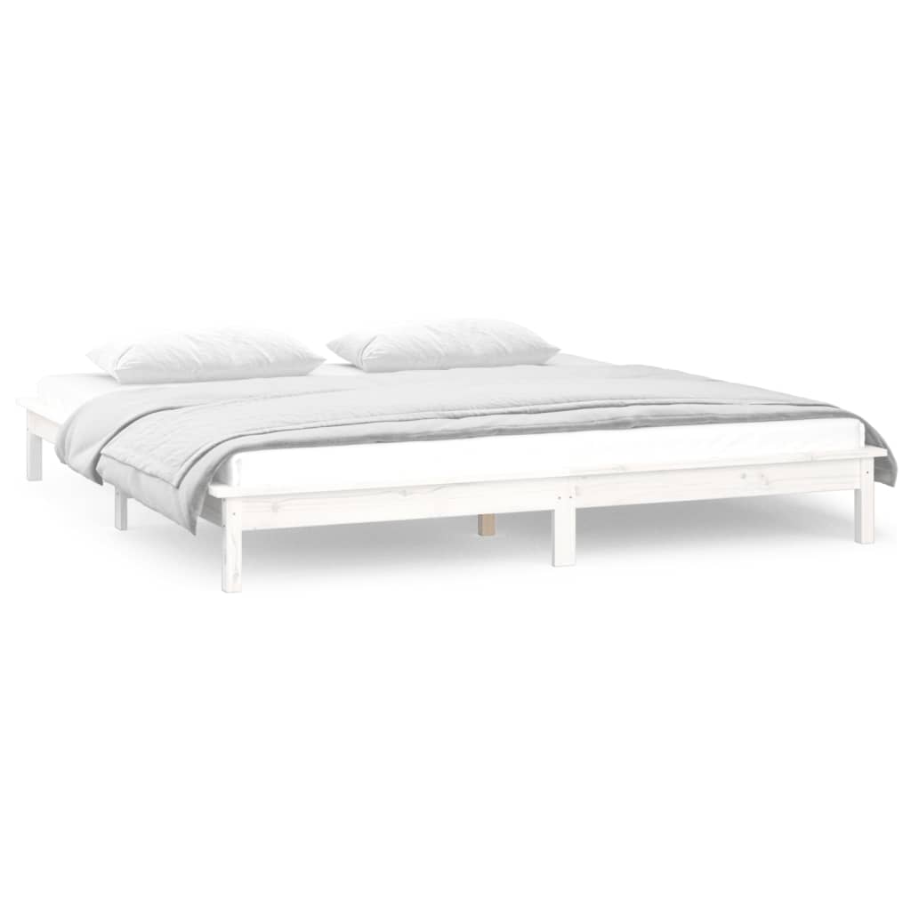 LED Bed Frame without Mattress White 135x190 cm Solid Wood