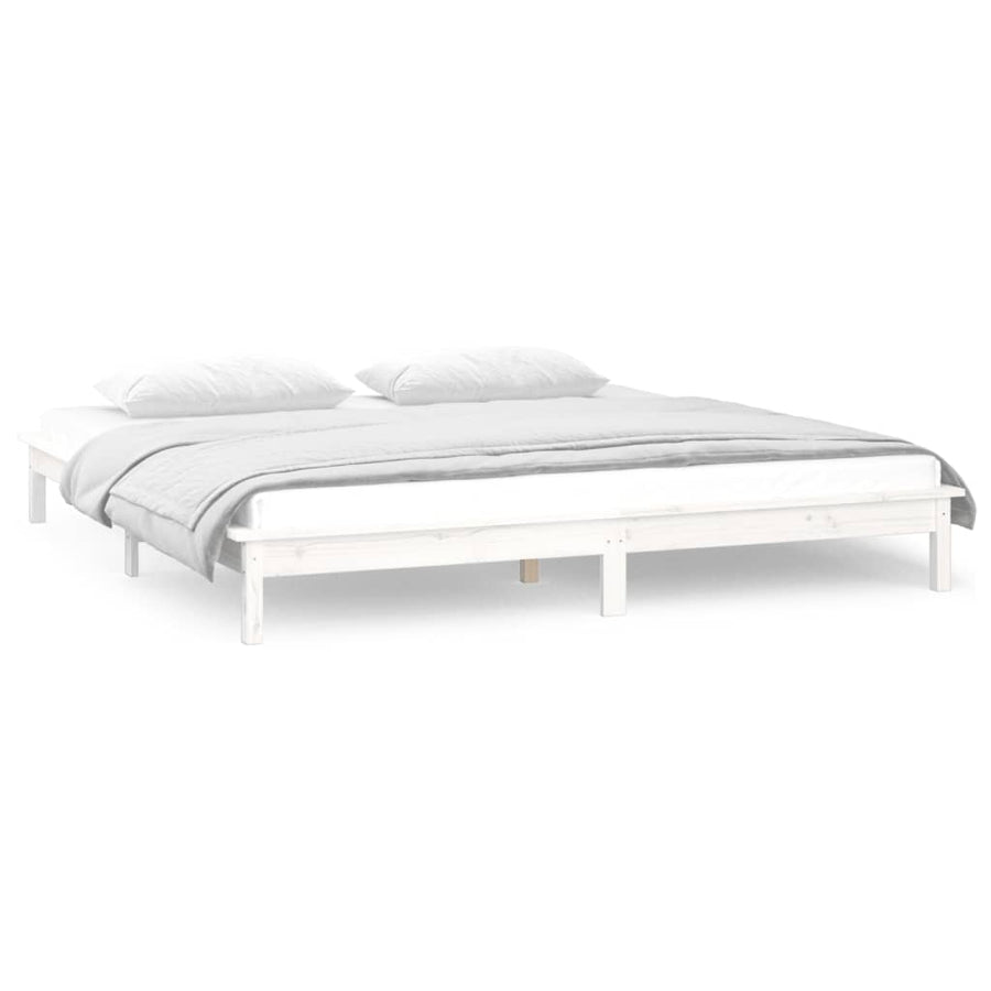 LED Bed Frame without Mattress White 135x190 cm Solid Wood