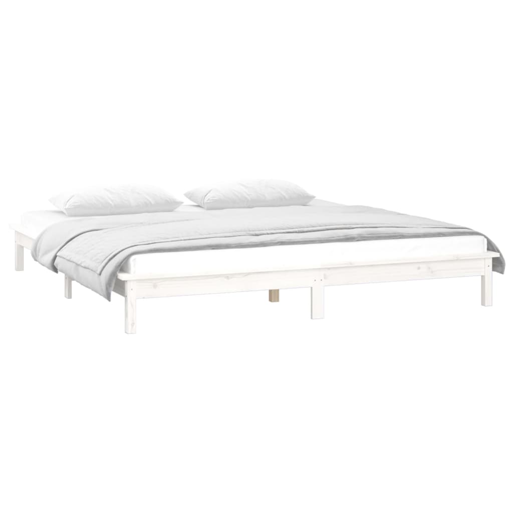 LED Bed Frame without Mattress White 135x190 cm Solid Wood