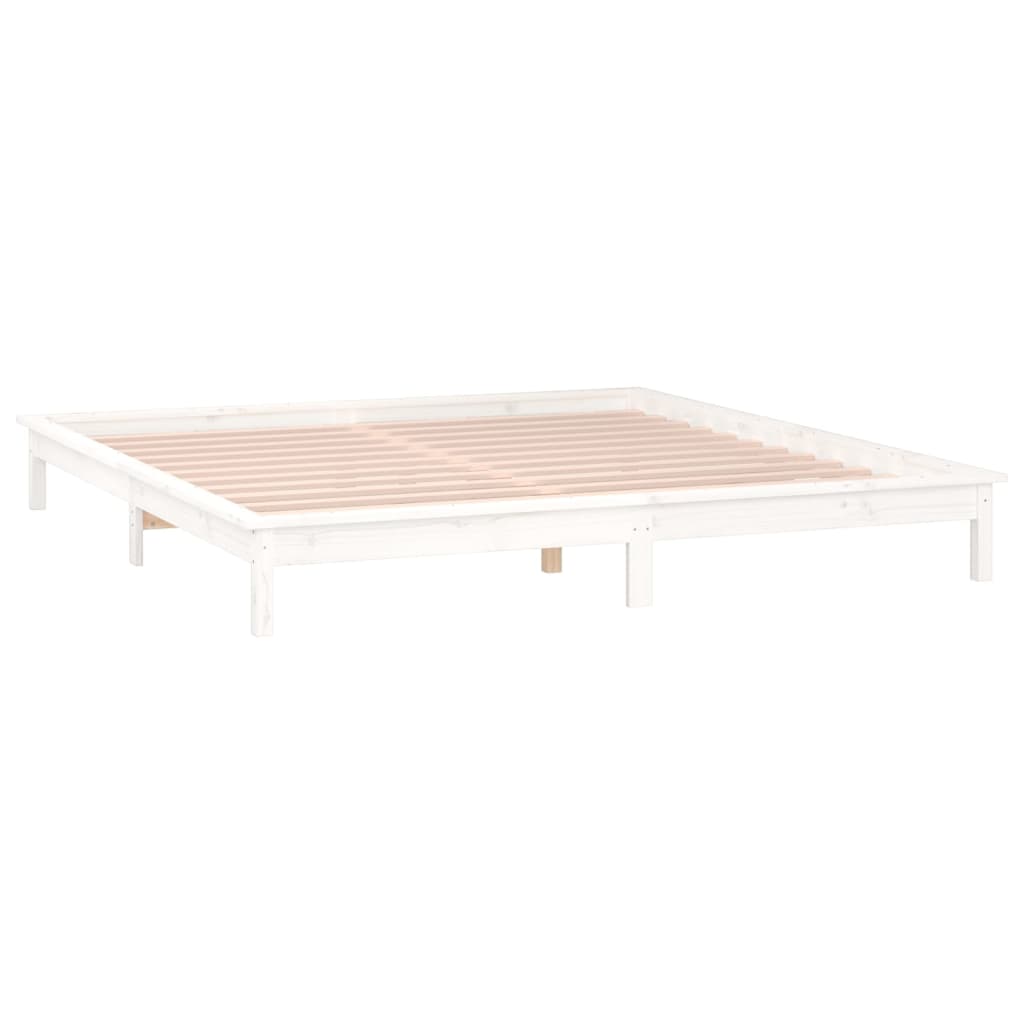 LED Bed Frame without Mattress White 135x190 cm Solid Wood