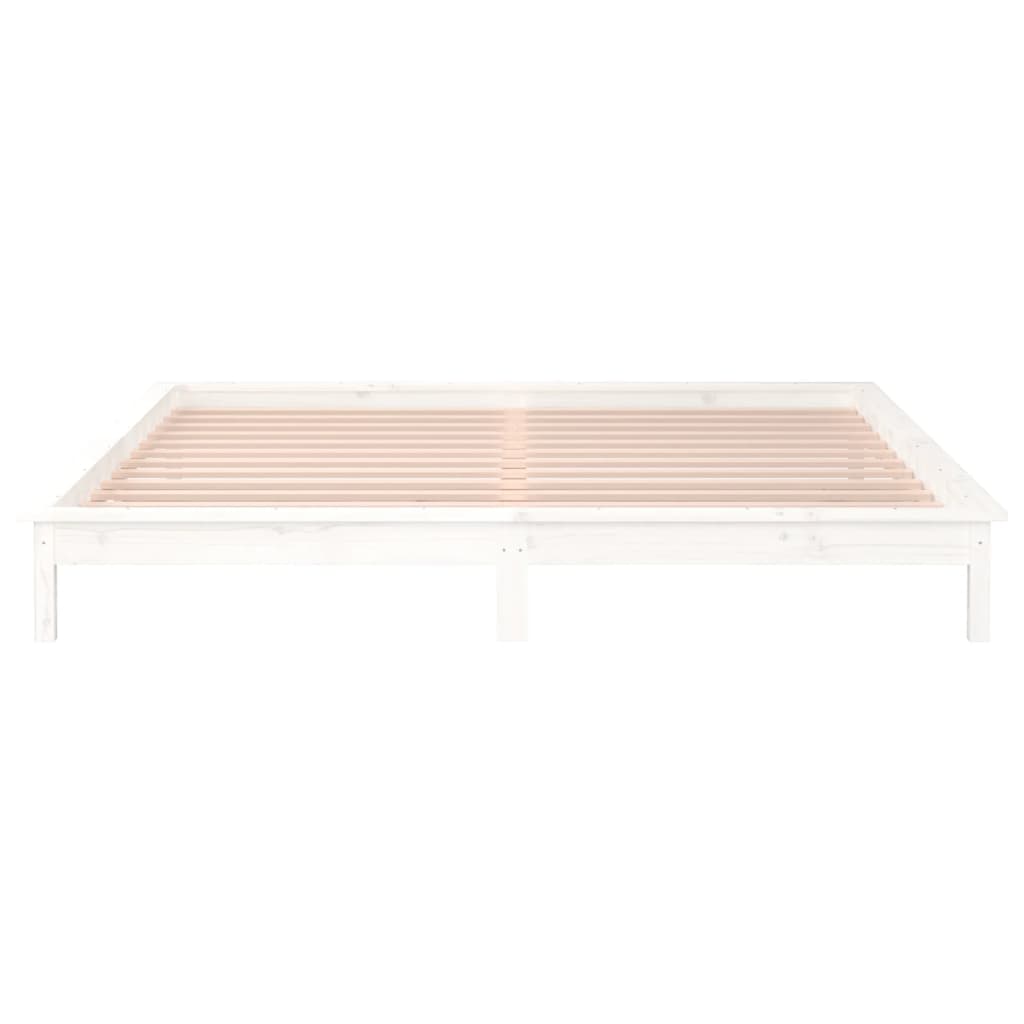 LED Bed Frame without Mattress White 135x190 cm Solid Wood