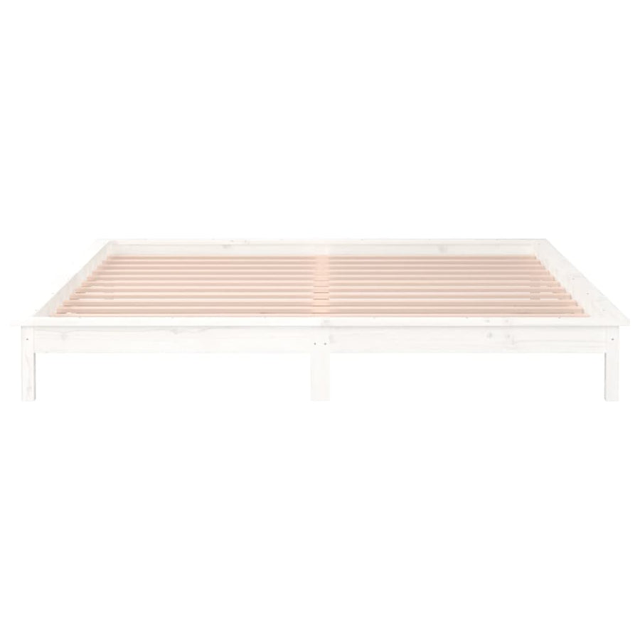 LED Bed Frame without Mattress White 135x190 cm Solid Wood