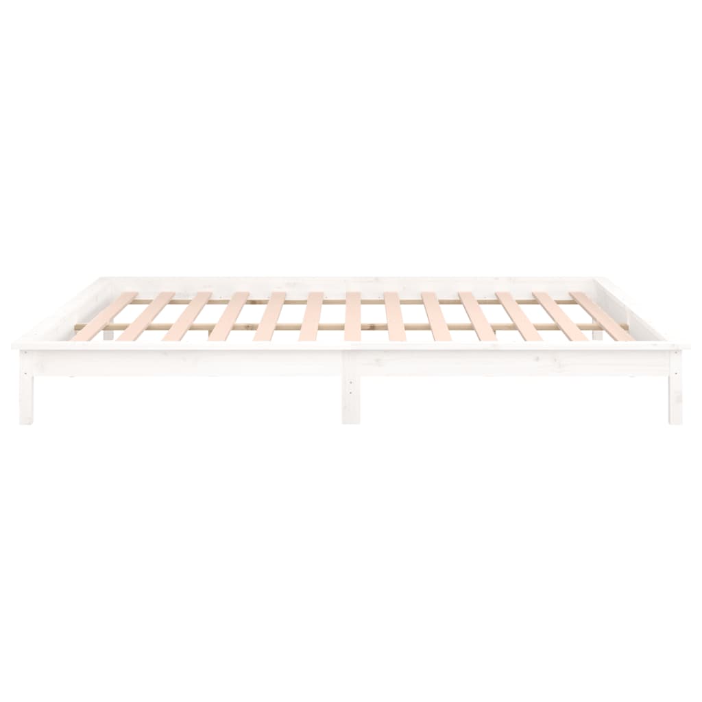 LED Bed Frame without Mattress White 135x190 cm Solid Wood