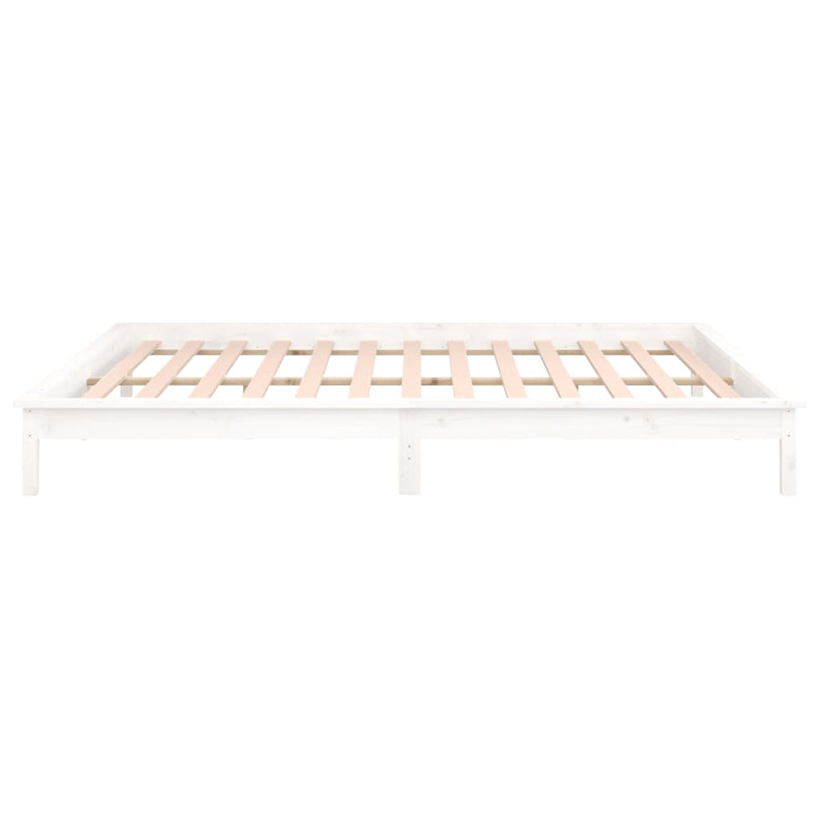 LED Bed Frame without Mattress White 135x190 cm Solid Wood