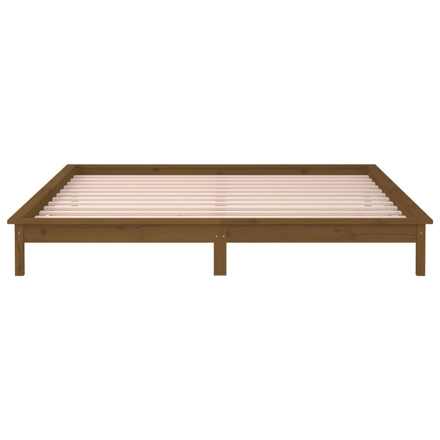 LED Bed Frame without Mattress Honey Brown 135x190 cm Solid Wood