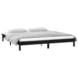 LED Bed Frame without Mattress Black 135x190 cm Solid Wood - 45-Degree Angle