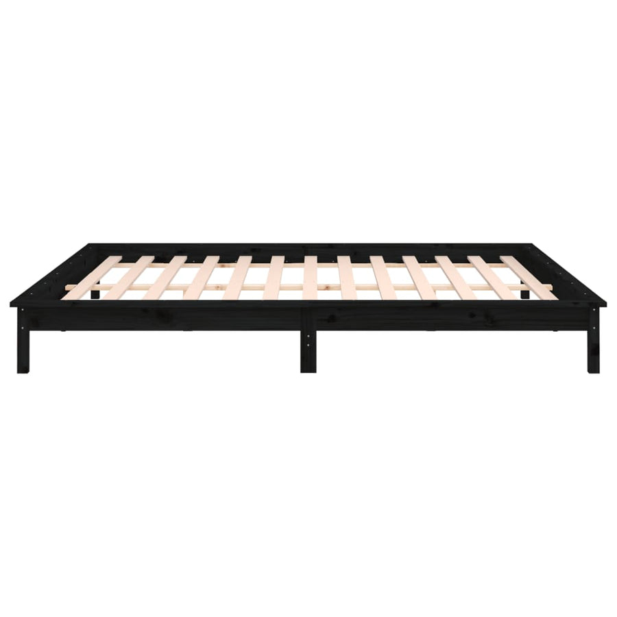 LED Bed Frame without Mattress Black 135x190 cm Solid Wood