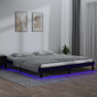 LED Bed Frame without Mattress Black 135x190 cm Solid Wood