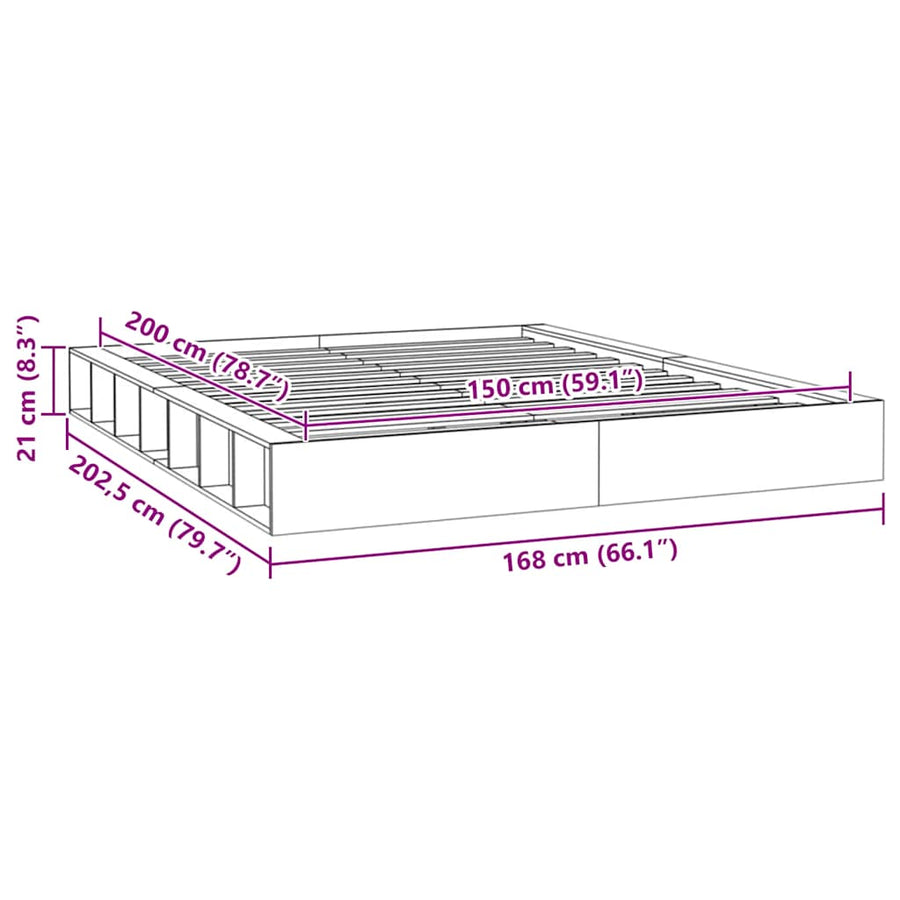 Bed Frame without Mattress 150x200 cm King Size Solid Wood