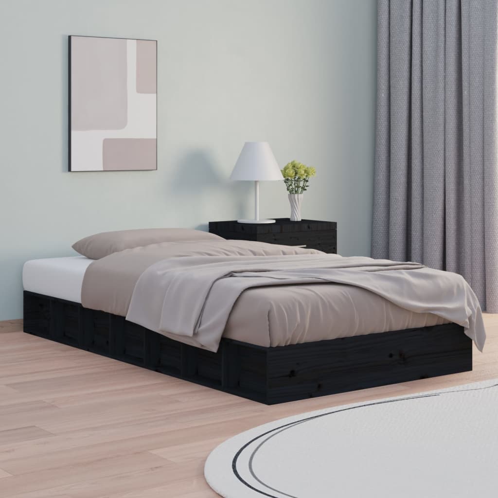 Bed Frame without Mattress Black 135x190 cm Solid Wood