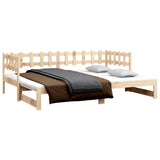 Pull-out Day Bed without Mattress 2x(90x190) cm Solid Wood Pine - Side View