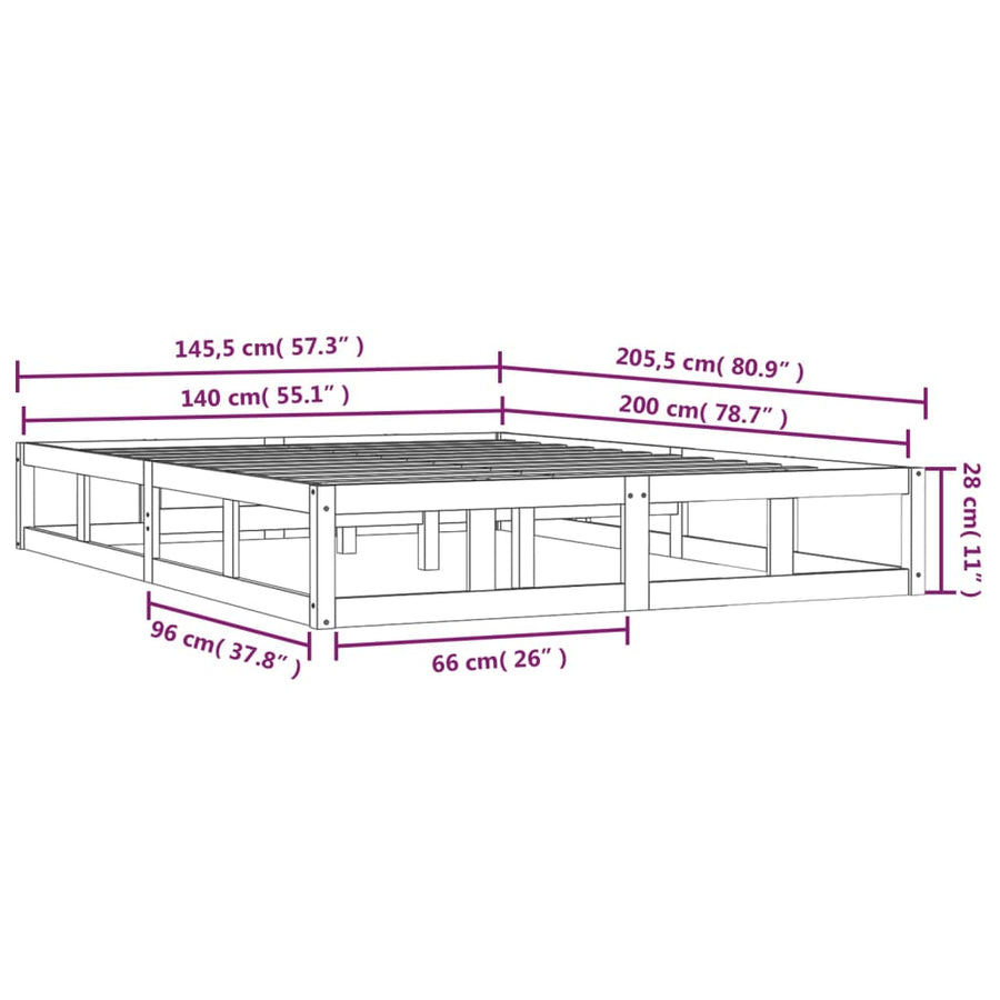 Bed Frame without Mattress 137x187 cm Double Solid Wood