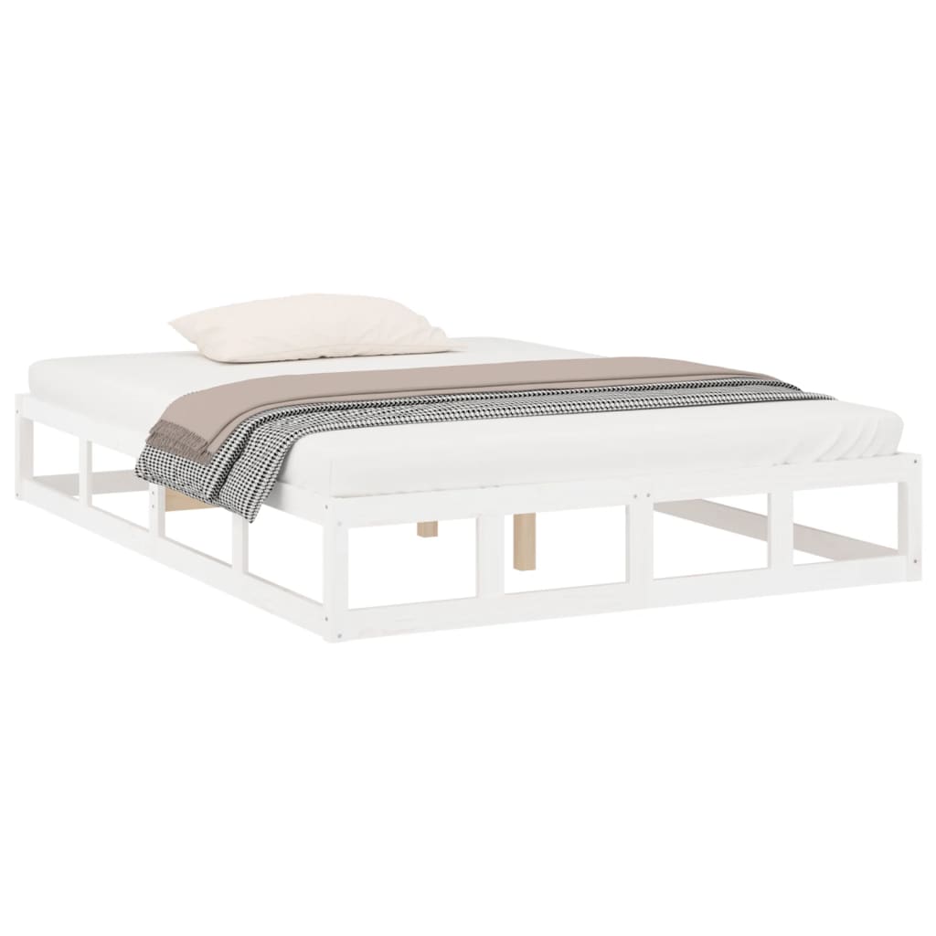 Bed Frame without Mattress White 137x187 cm Double Solid Wood