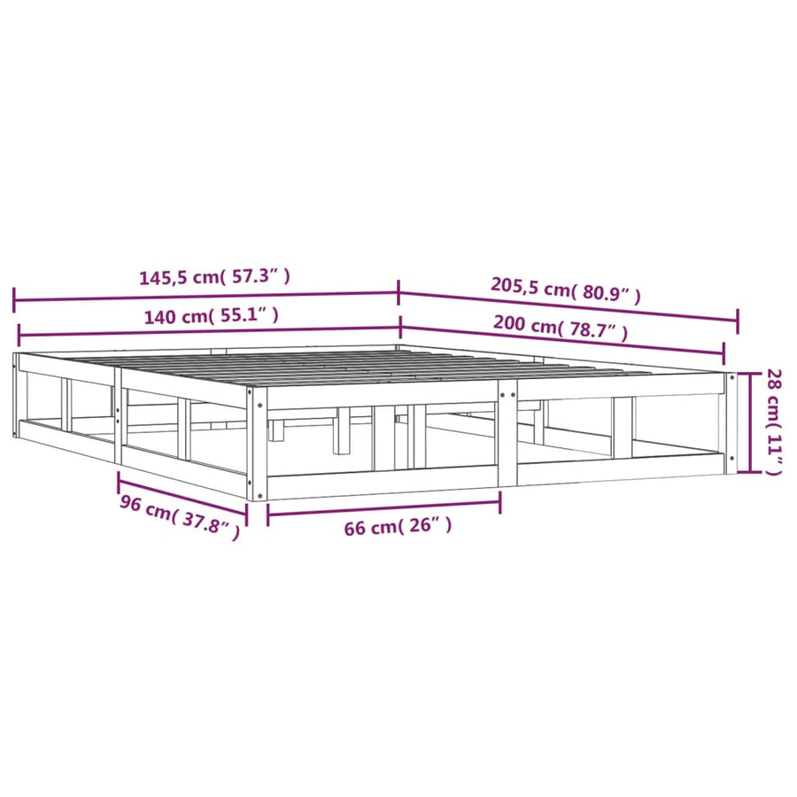 Bed Frame without Mattress White 137x187 cm Double Solid Wood