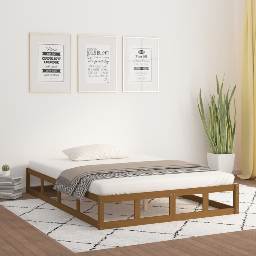 Bed Frame without Mattress Honey Brown 137x187 cm Double Solid Wood