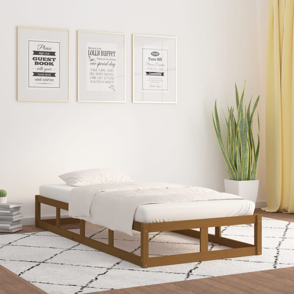Bed Frame without Mattress Honey Brown 90x190 cm Solid Wood