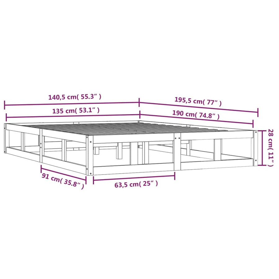 Bed Frame without Mattress 135x190 cm Solid Wood