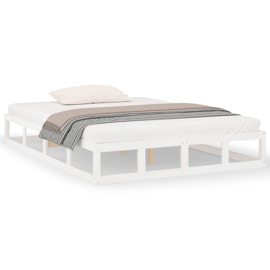 Bed Frame without Mattress White 135x190 cm Solid Wood