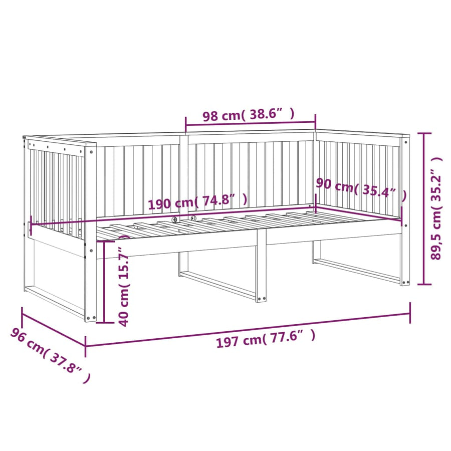 Day Bed without Mattress White 90x190 cm Solid Wood Pine