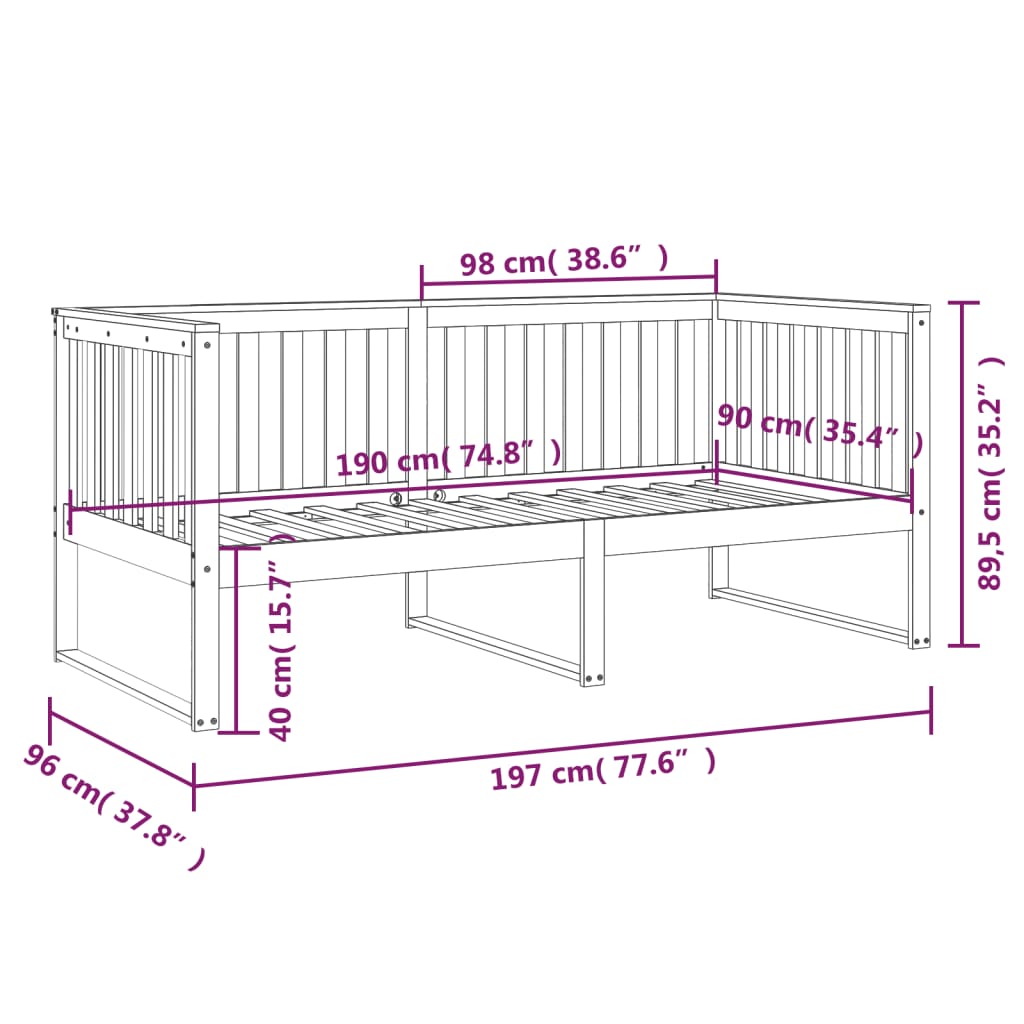 Day Bed without Mattress Black 90x190 cm Solid Wood Pine