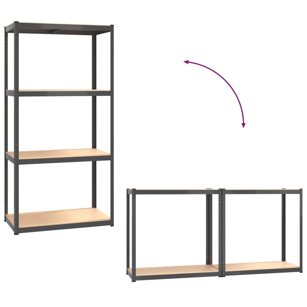 4-Layer Storage Shelf Anthracite Steel and Engineered Wood