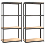 4-Layer Shelves 2 pcs Anthracite Steel and Engineered Wood - Front View
