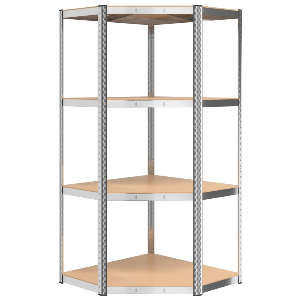 4-Layer Corner Shelf Silver Steel and Engineered Wood