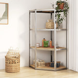 4-Layer Corner Shelf Silver Steel and Engineered Wood