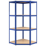 4-Layer Corner Shelf Blue Steel and Engineered Wood