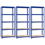 5-Layer Shelves 3 pcs Blue Steel and Engineered Wood