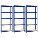5-Layer Shelves 3 pcs Blue Steel and Engineered Wood - Front View