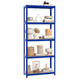 5-Layer Shelves 3 pcs Blue Steel and Engineered Wood - Side View