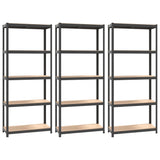 5-Layer Shelves 3 pcs Anthracite Steel and Engineered Wood - Front View