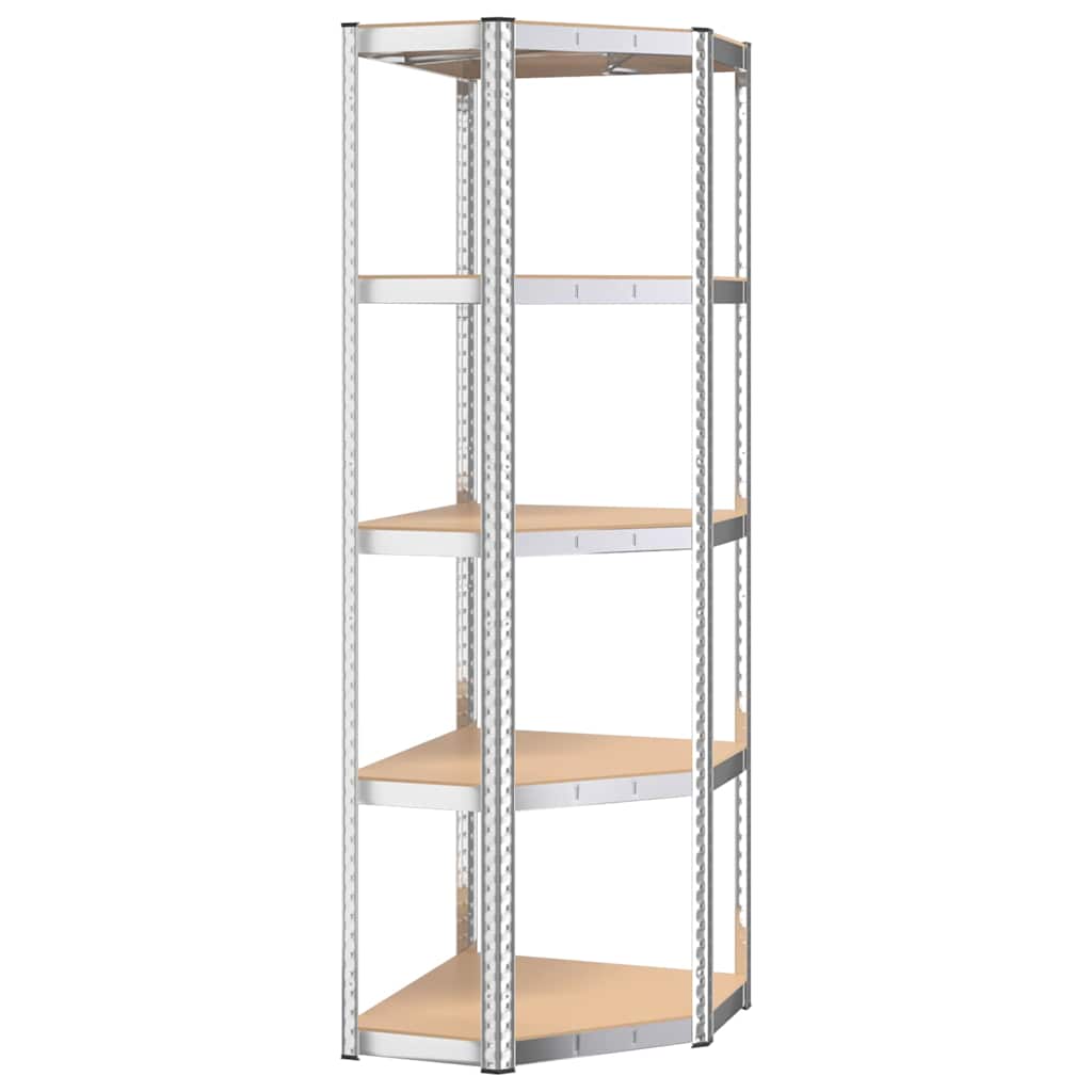 5-Layer Corner Shelf Silver Steel and Engineered Wood