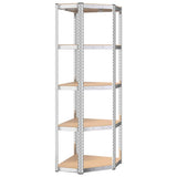 5-Layer Corner Shelf Silver Steel and Engineered Wood - Front View