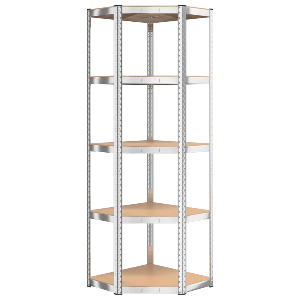 5-Layer Corner Shelf Silver Steel and Engineered Wood