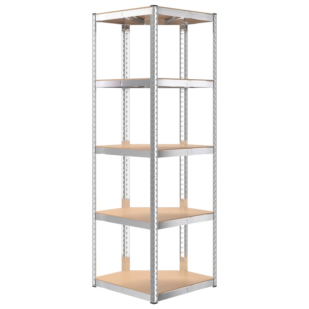 5-Layer Corner Shelf Silver Steel and Engineered Wood