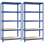 5-Layer Shelves 2 pcs Blue Steel and Engineered Wood