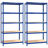 5-Layer Shelves 2 pcs Blue Steel and Engineered Wood - Front View