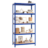 5-Layer Shelves 2 pcs Blue Steel and Engineered Wood - Side View