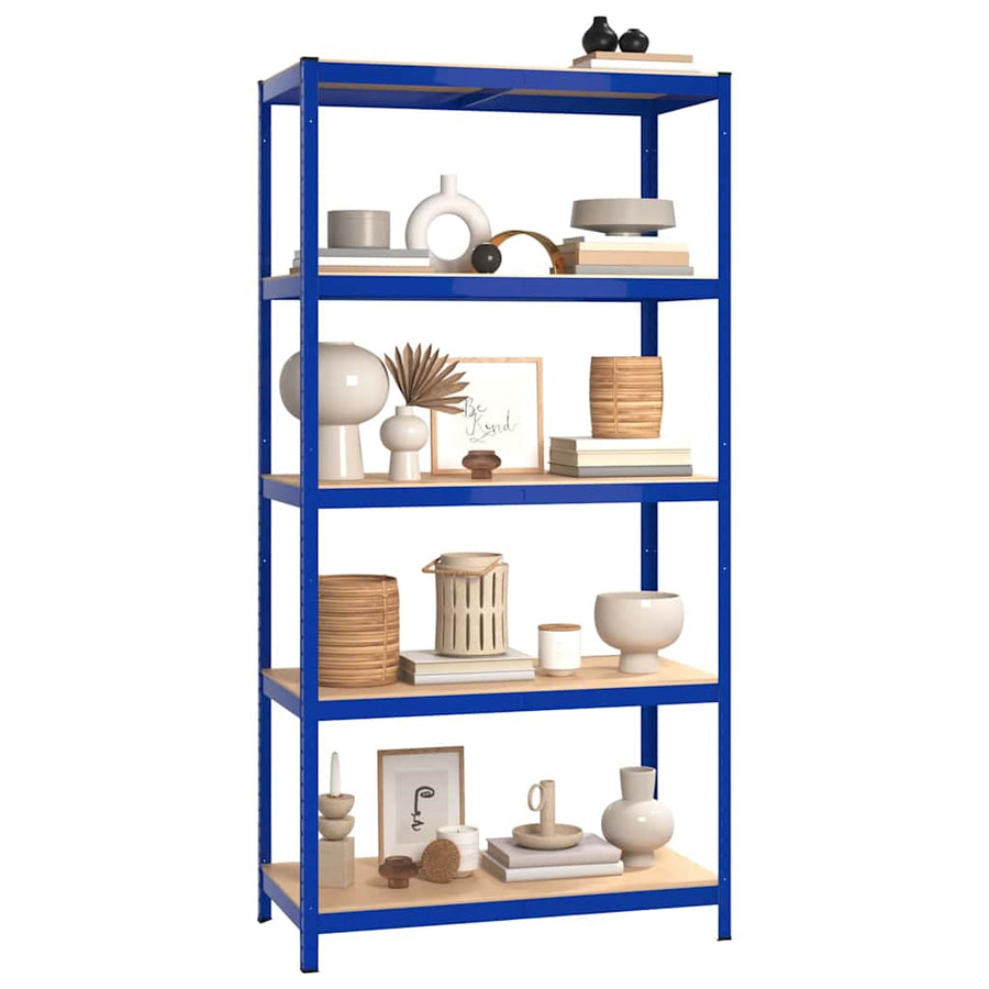 5-Layer Shelves 2 pcs Blue Steel and Engineered Wood