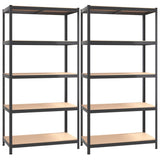5-Layer Shelves 2 pcs Anthracite Steel and Engineered Wood - Front View
