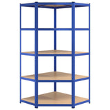 5-Layer Corner Shelf Blue Steel and Engineered Wood