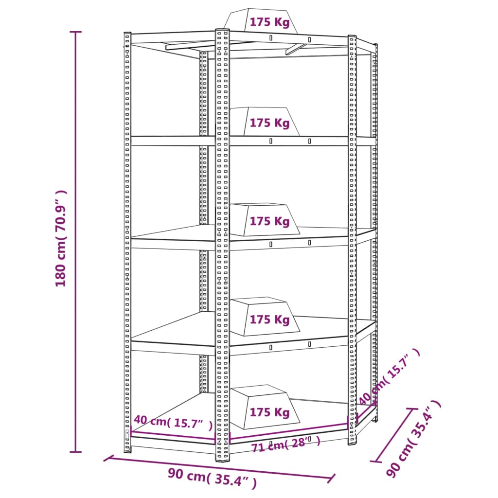 5-Layer Corner Shelf Blue Steel and Engineered Wood