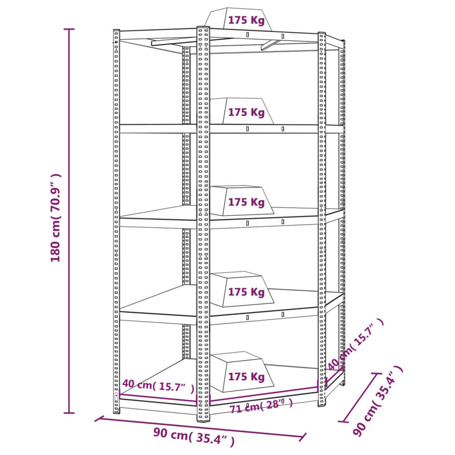 5-Layer Corner Shelf Blue Steel and Engineered Wood