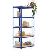 5-Layer Corner Shelf Blue Steel and Engineered Wood - Side View